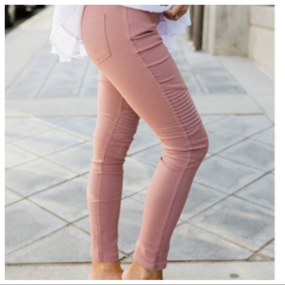 Mauve stretch Motto jeggings with zipper Trim - Picture 6 of 7
